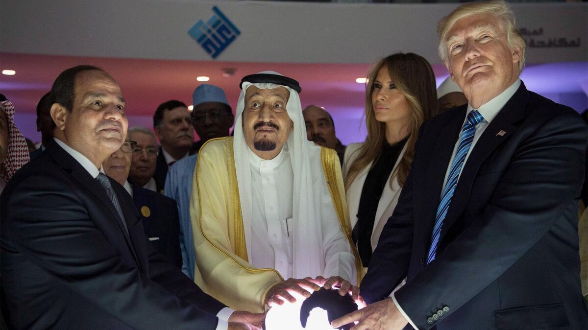 President Donald J. Trump and First Lady Melania Trump meet with King Salman bin Abdulaziz al-Saud of Saudi Arabia (C) and Egyptian President Abdel Fattah al-Sisi (L) in Riyadh, Saudi Arabia on May 21.