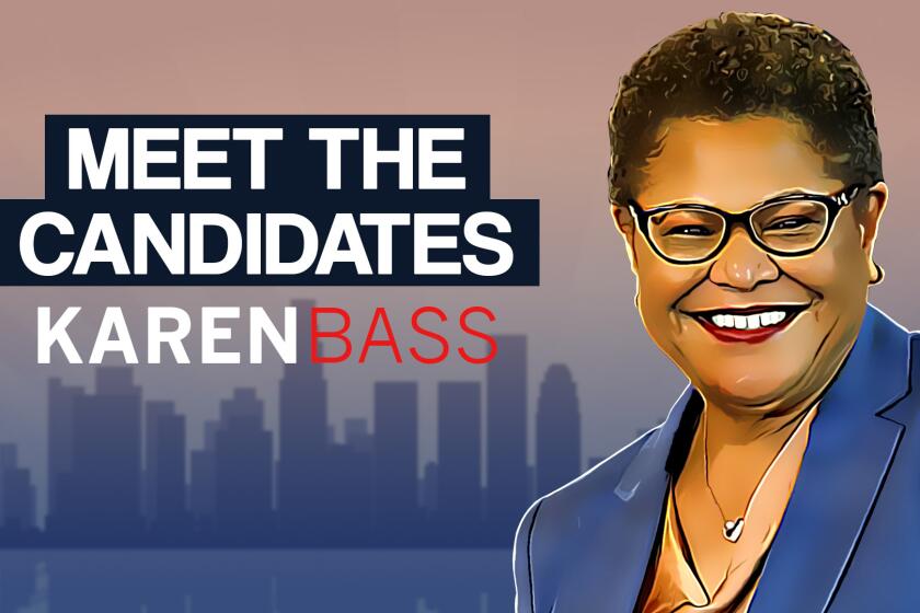 Congress member Karen Bass spoke about her approach to the city’s homelessness crisis and how she would develop a new vision of community safety in L.A.
