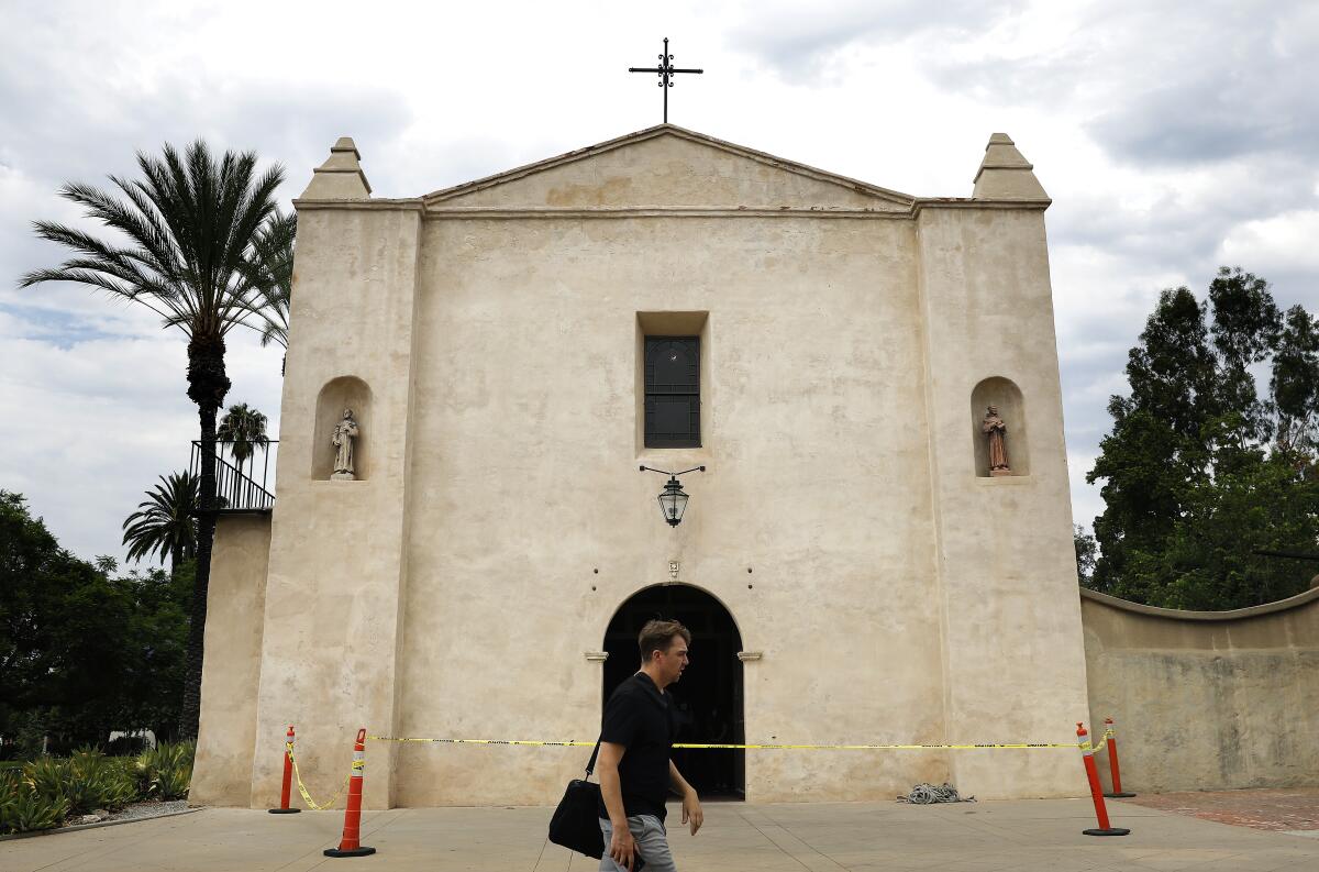 San Gabriel Mission returns from fire.