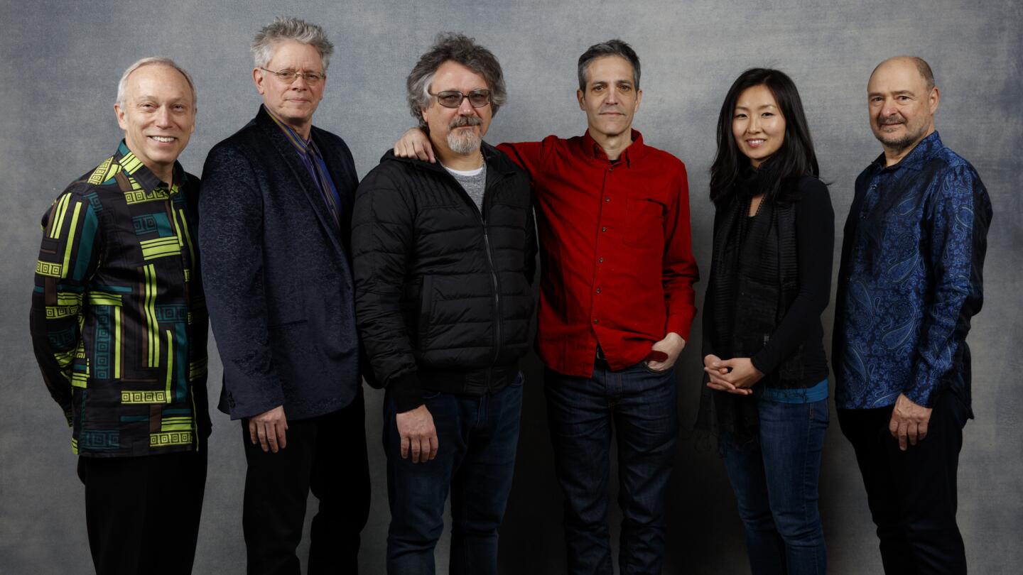 Hank Dutt, left, David Harrington, co-director-writer-editor Joe Bini, co-director-writer-editor Sam Green, Sunny Yang and John Sherba from the film "A Thousand Thoughts."