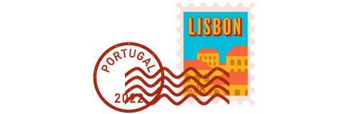 postage stamp for Lisbon, Portugal, illustrated with yellow buildings
