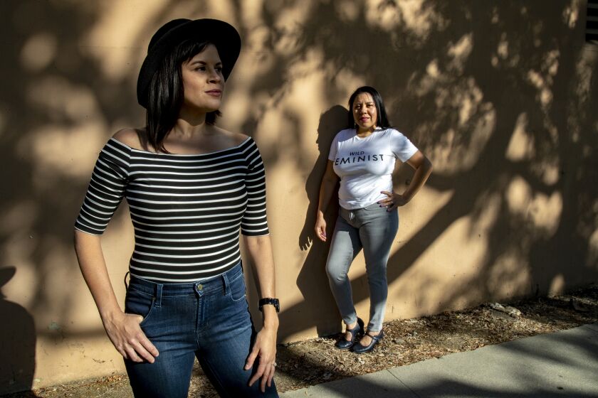 CULVER CITY, CA - JULY 25, 2020: Latino TV writers Judalina Neira ,left, and Diana Mendez have formed a group that are representing more of the Latinx community in Hollywood on July 25, 2020 in Culver City, California. (Gina Ferazzi / Los Angeles Times)