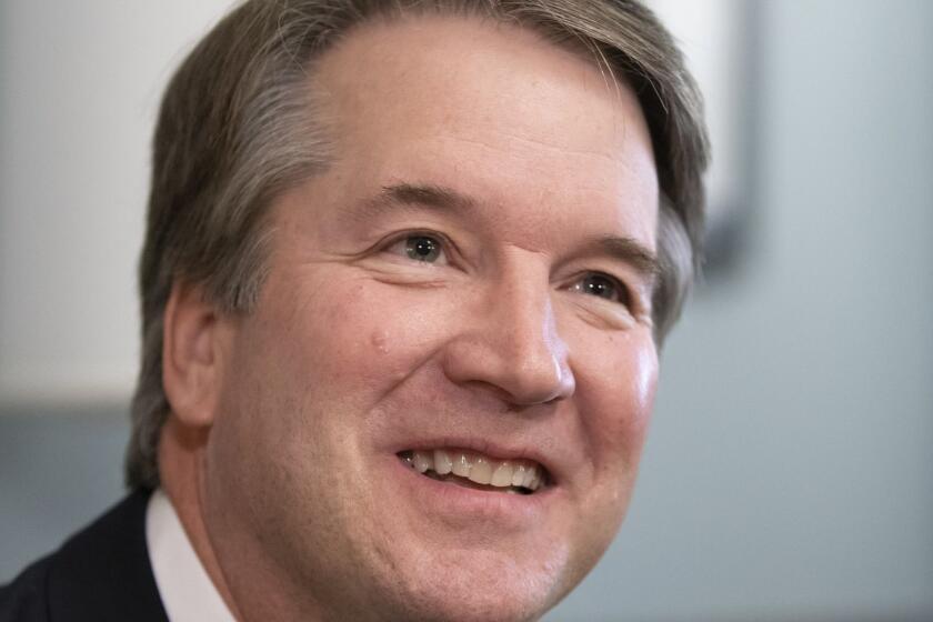 Supreme Court nominee Judge Brett Kavanaugh smiles during a meeting with Sen. Mike Lee, R-Utah, a member of the Judiciary Committee, on Capitol Hill in Washington, Wednesday, July 18, 2018. The Senate GOP leadership wants to have the confirmation process for Kavanaugh completed in time for him to join the high court at the start of its new term in October. (AP Photo/J. Scott Applewhite)