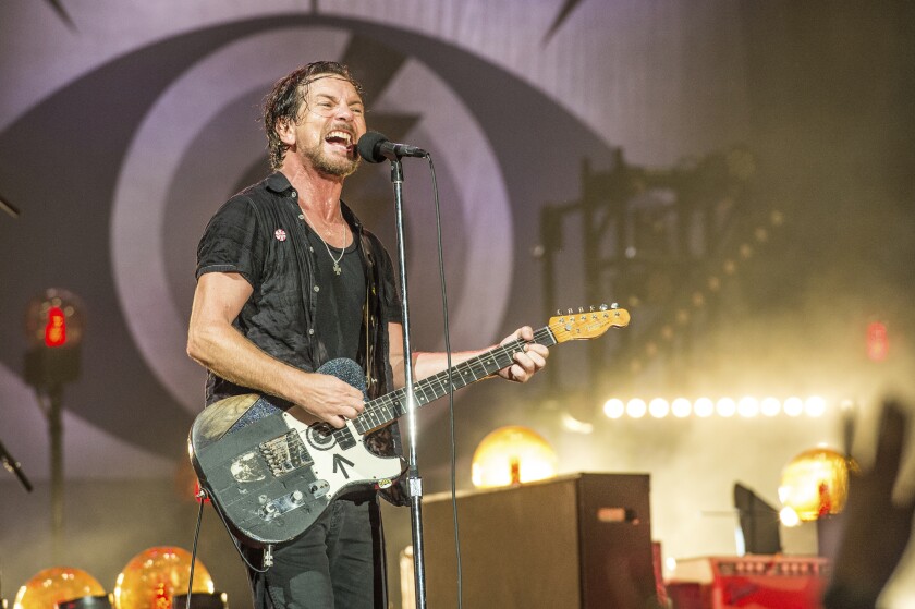 FILE - Eddie Vedder of Pearl Jam performs at Bonnaroo Music and Arts Festival in 2016. 