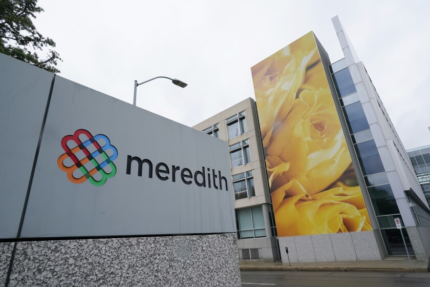 The headquarters of Meredith Corp. is shown, Monday, May 3, 2021, in Des Moines, Iowa. On Monday, the company said it will sell its Local Media Group consisting of 16 television stations to Gray Television Inc. for $2.7 billion in cash and focus on expanding its print and digital magazines business. (AP Photo/Charlie Neibergall)