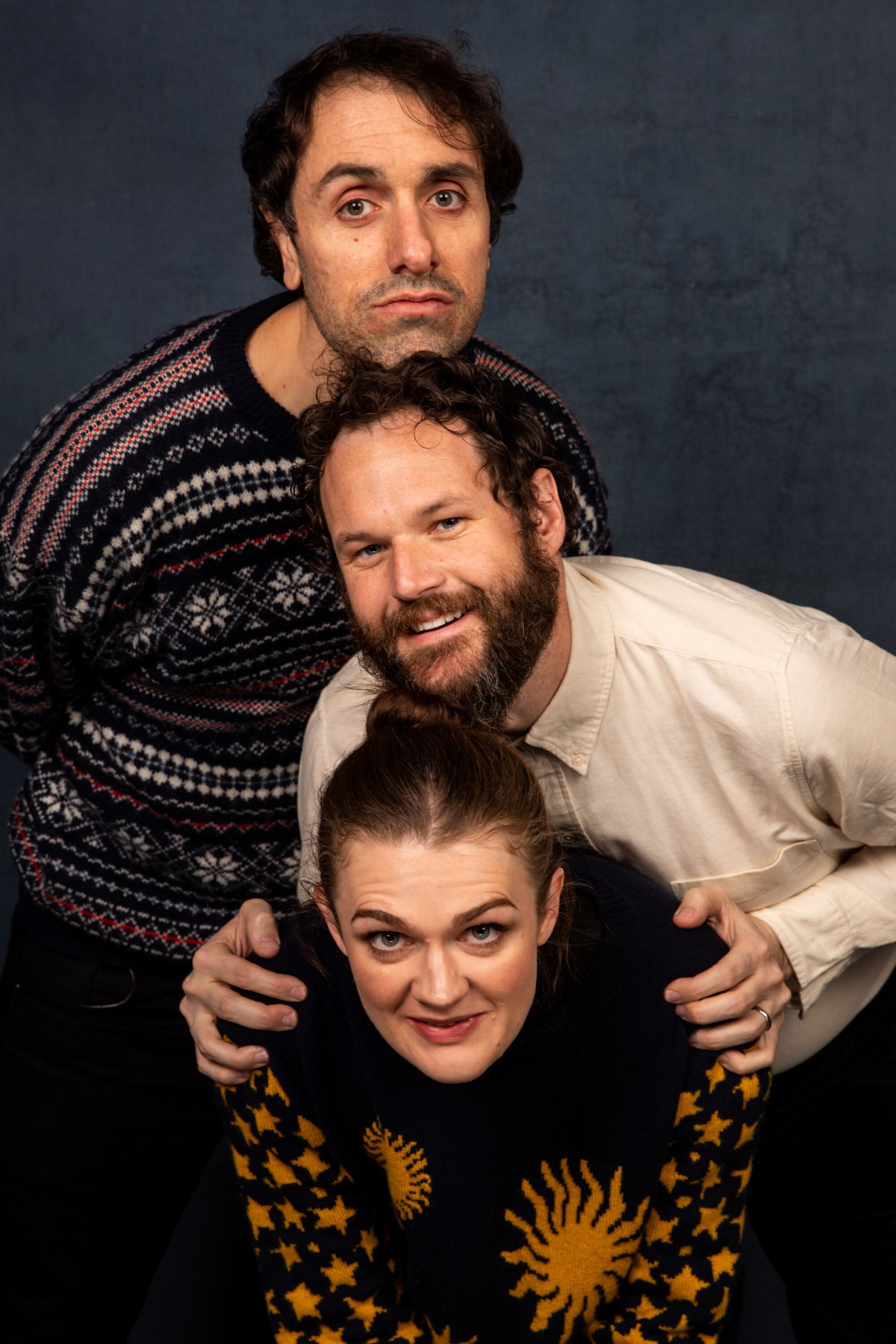 Director-actor-writer Michael Angelo Covino, actor Gayle Rankin and writer-actor Kyle Marvin of “The Climb,” photographed in the L.A. Times Studio at the Sundance Film Festival.