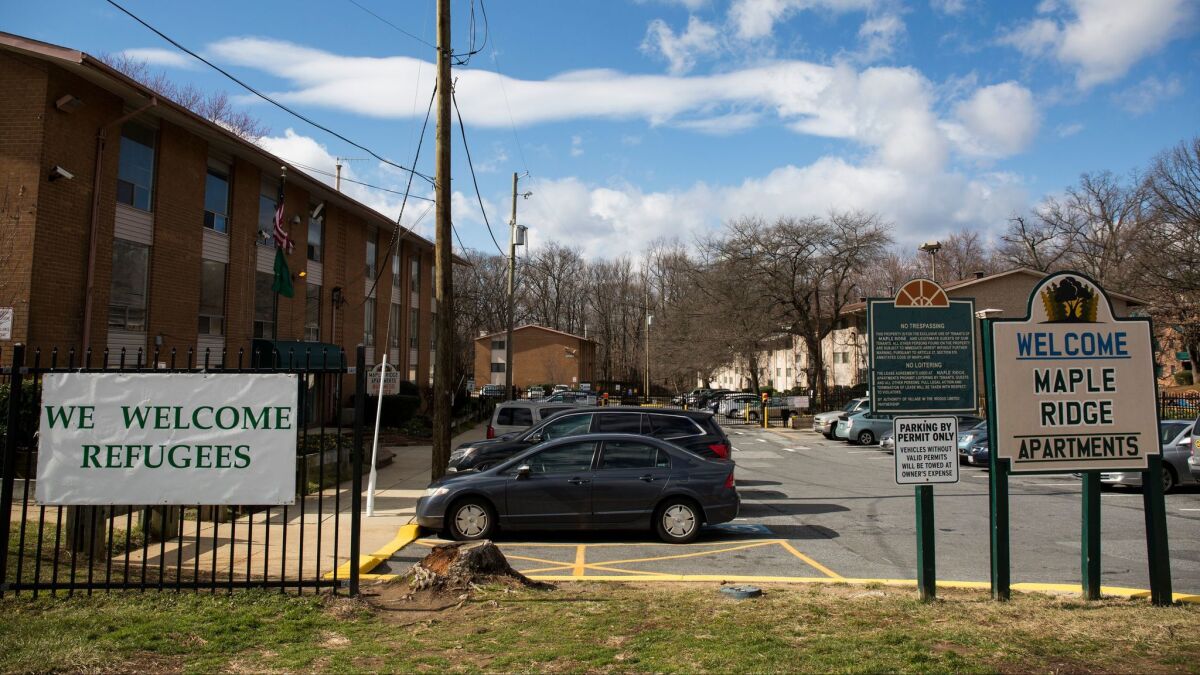The Maple Ridge Apartment complex in Landover, Md., where Syrian refugees have been resettled.