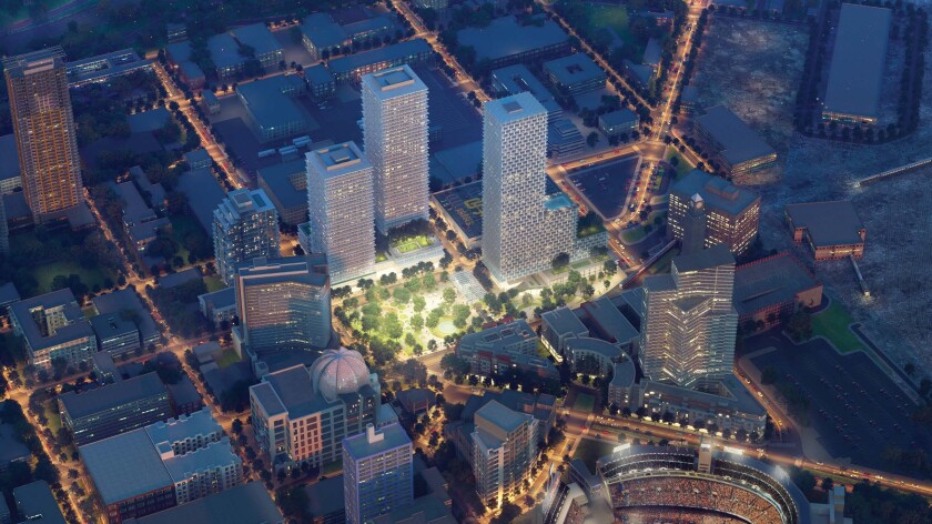 Proyección de East Village Quarter desde una vista aérea