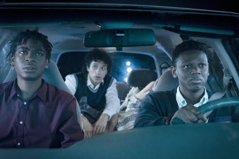 From left: RJ Cyler, Sebastian Chacon, Maddie Nichols and Donald Elise Watkins in "Emergency." MUST CREDIT: Quantrell Colbert/Amazon Studios