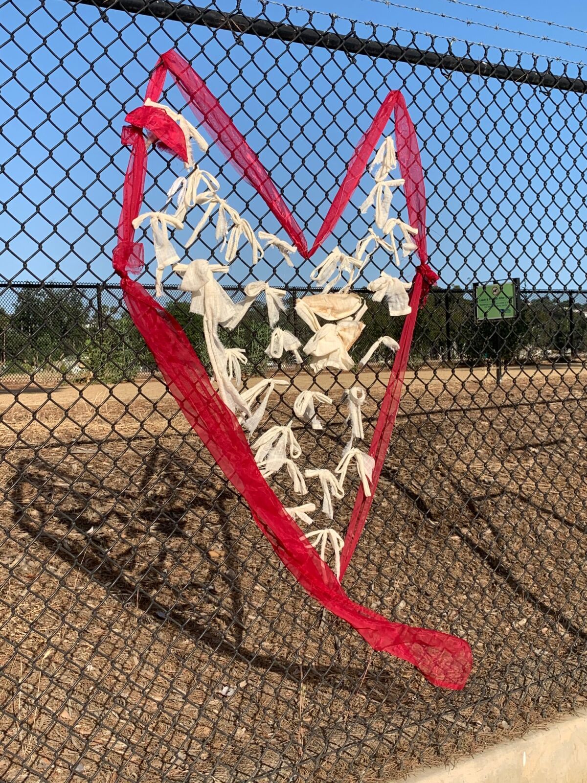 A heart made of fabric is part of "Say Their Names: Silver Lake Memorial."