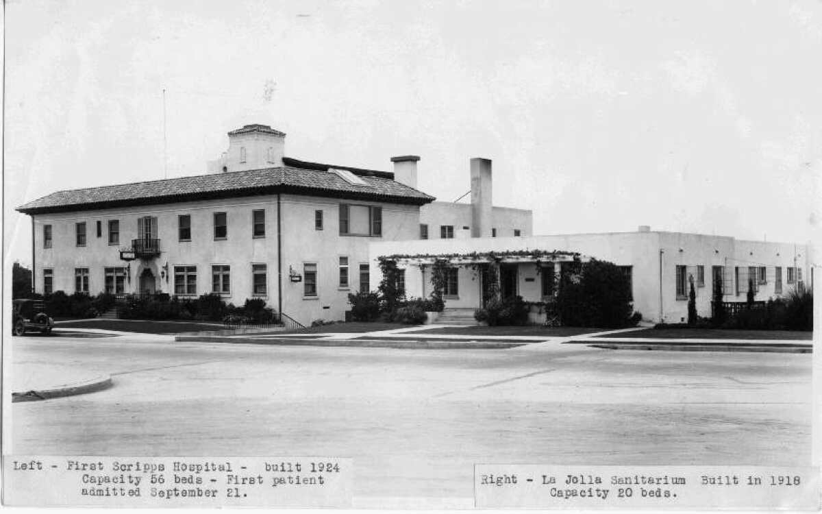 Scripps Memorial Hospital (left) on Prospect Street closed in May 1964 when a new, larger facility was built. 