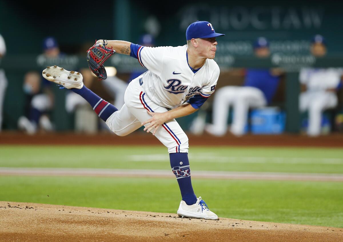 Texas Rangers starting pitcher Kolby Allard throws against the Tampa Bay Rays on June 5.