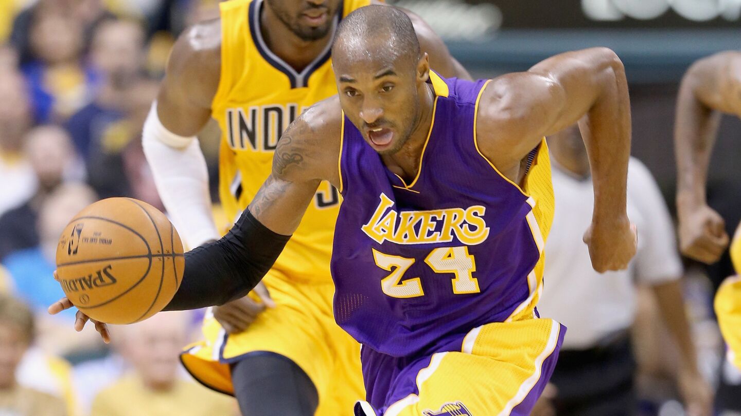 Kobe Bryant drives to the basket during a 110-91 loss to the Indiana Pacers on Dec. 15, 2014.