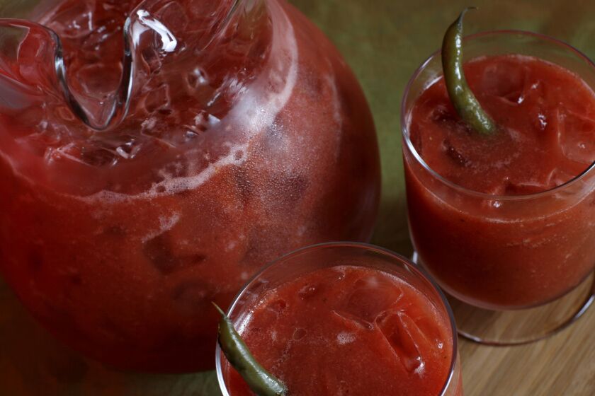 Recipe: Classic Bloody Mary with pickled green beans.