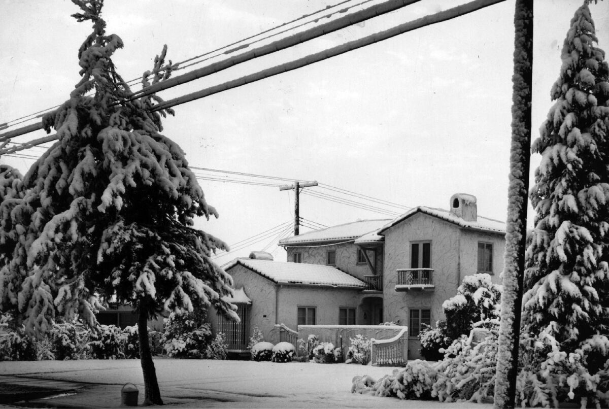 Snow in the Verdugo Woodlands area of Glendale on Jan. 11, 1949