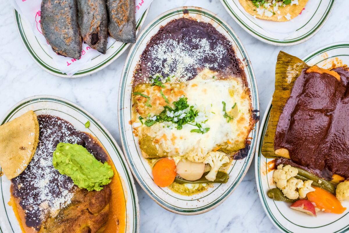 Sonoma, CA - March 15: Enchilada plus served at El Molino on Saturday, March 15, 2025 in Sonoma, CA. (Bill Addison / Los Angeles Times)