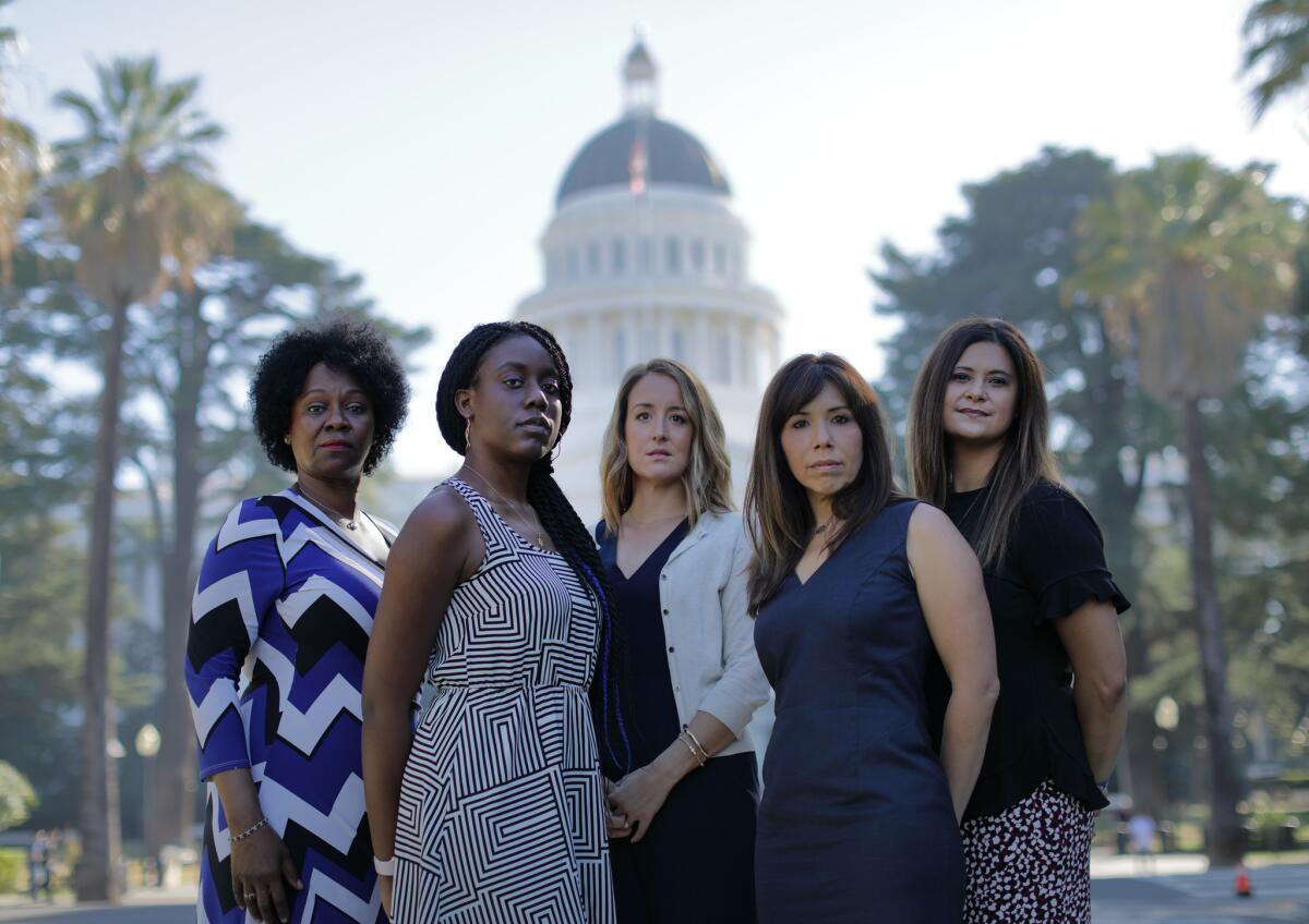 Tina McKinnor, Sadalia King, Amy Thoma Tan, Jodi Hicks and Sabrina Lockhart came forward last year to talk about their experiences with sexual harassment at the state Capitol.
