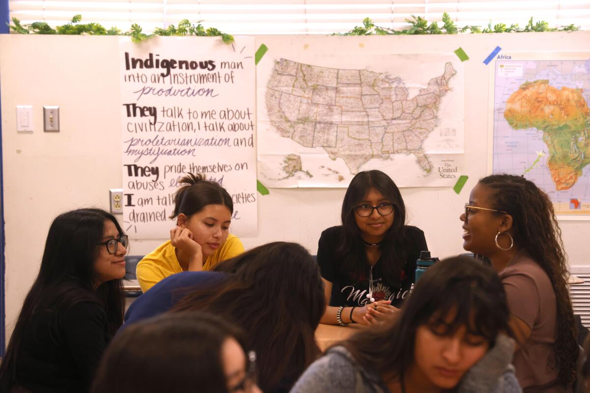 Twelfth-grade students in Kimberly Young's ethnic studies literature class.