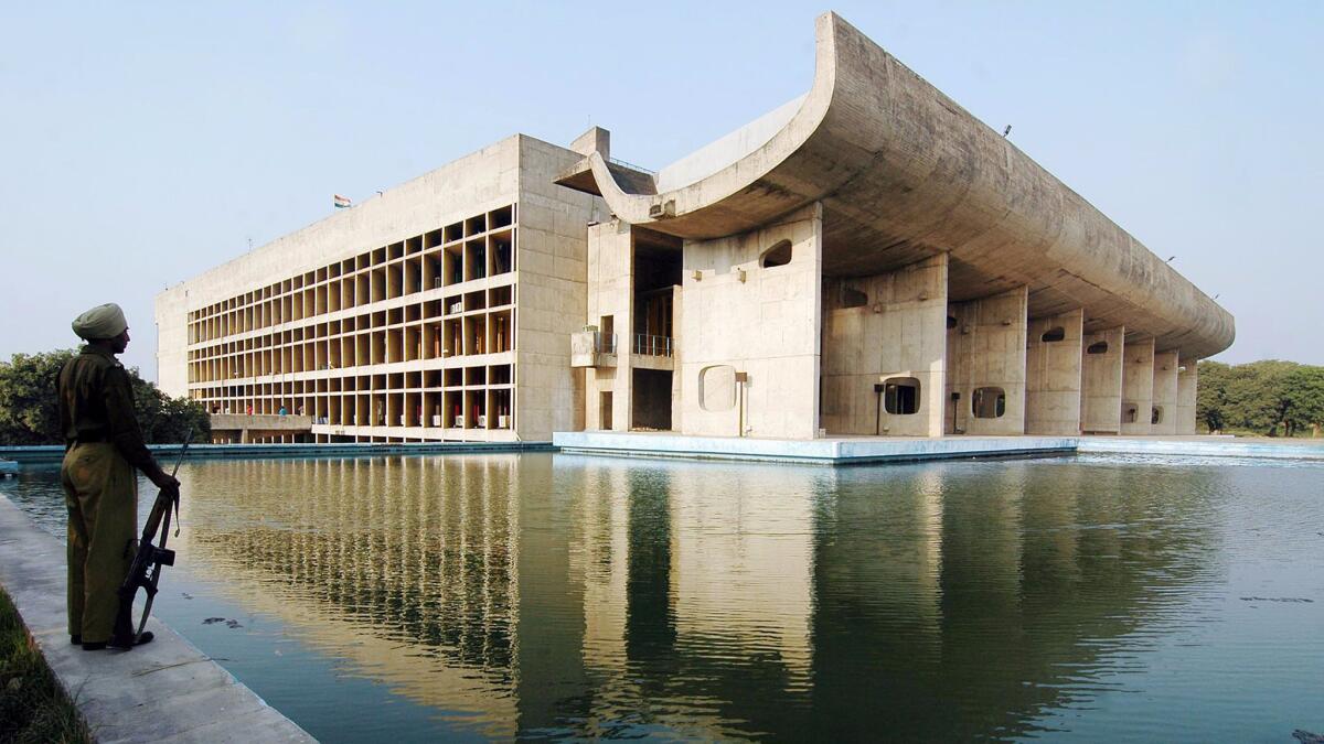 The Assembly Building, designed by Le Corbusier, in Chandigarh, India.