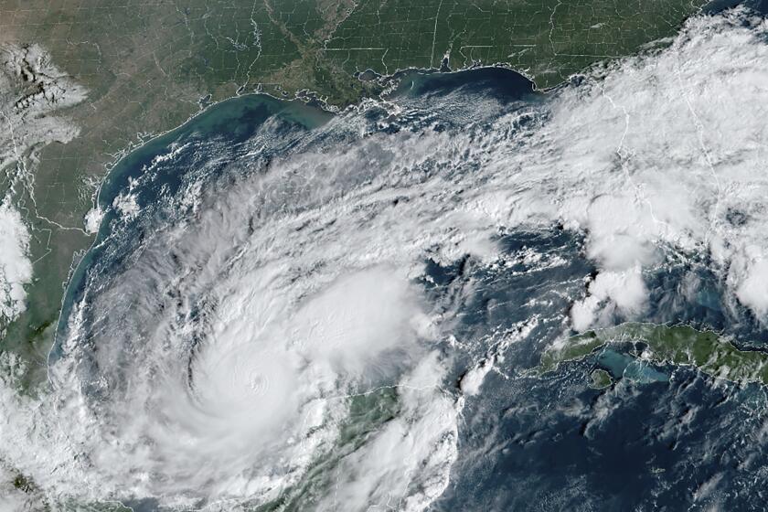 This satellite image provided by the National Oceanic and Atmospheric Administration on Monday, Oct. 7, 2024, shows Hurricane Milton. (NOAA via AP)