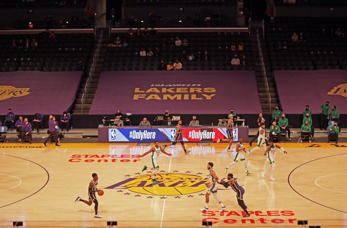 The Lakers and Celtics play at Staples Center on April 15.