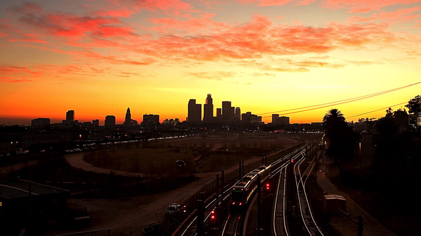 The Metro Gold Line runs along the edge of the Los Angeles State Historic Park, also known as "the Cornfield," located north of downtown Los Angeles. The 32-acre park is situated near the Los Angeles River but is separated from the stream by a series of fences and railroad tracks.