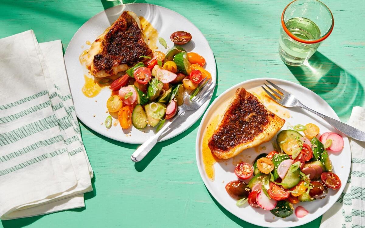 “Blackened” Snapper with Crunchy Pickle Salad