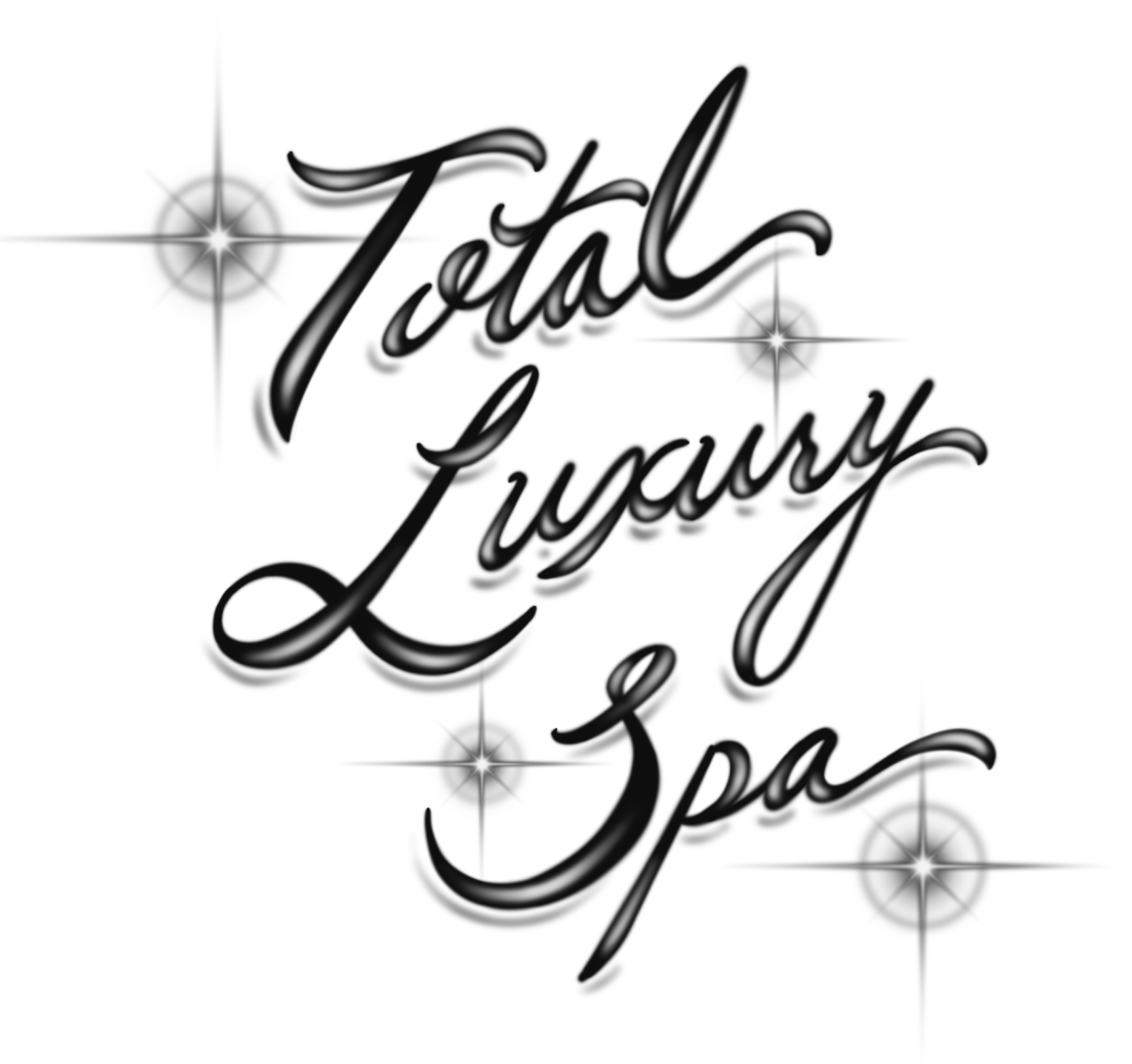 script that reads “Total Luxury Spa” surrounded by flare graphics