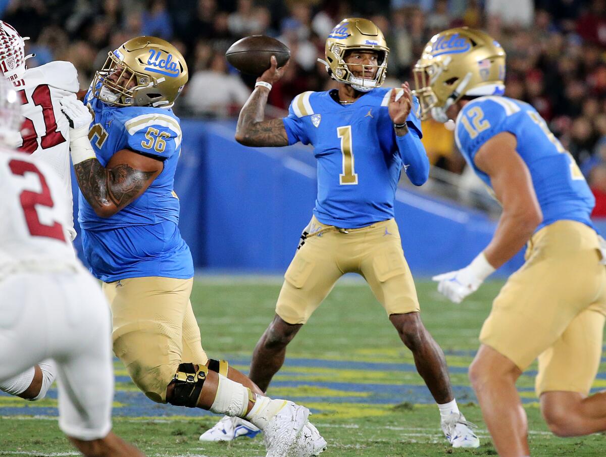 UCLA quarterback Dorian Thompson-Robinson throws against Stanford on Oct. 29.