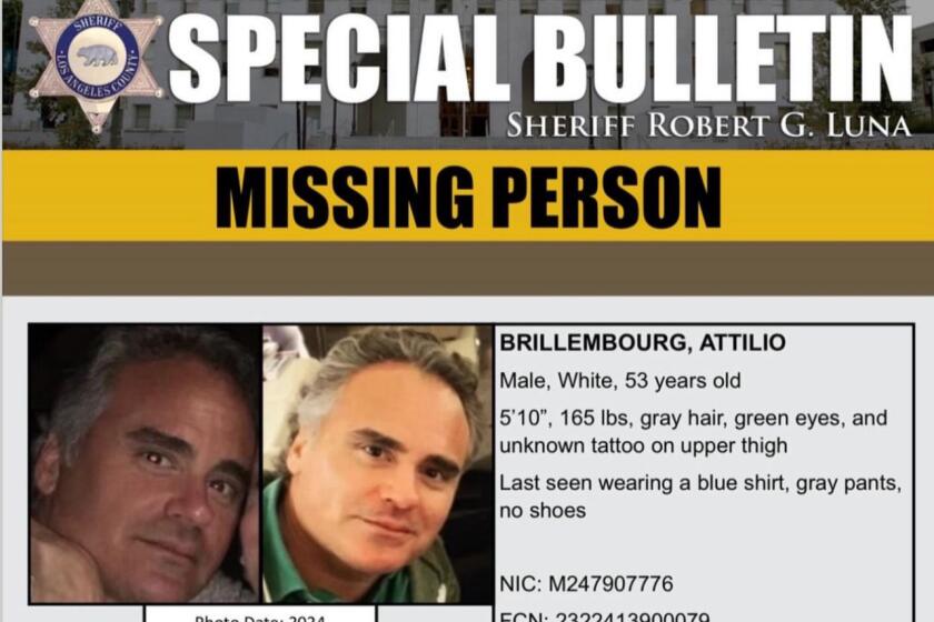 The Los Angeles County Sheriff’s Department is asking for the public’s help in finding a New York man reportedly linked to European royalty who has been missing since Saturday. Attilio Brillembourg, 53, was last seen at 1:10 a.m. in the 6000 block of Murphy Way in Malibu.