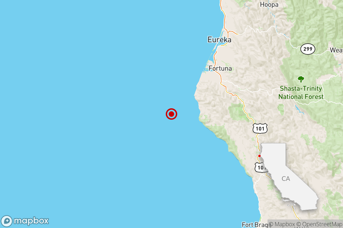 A map shows where an earthquake hit near Eureka.