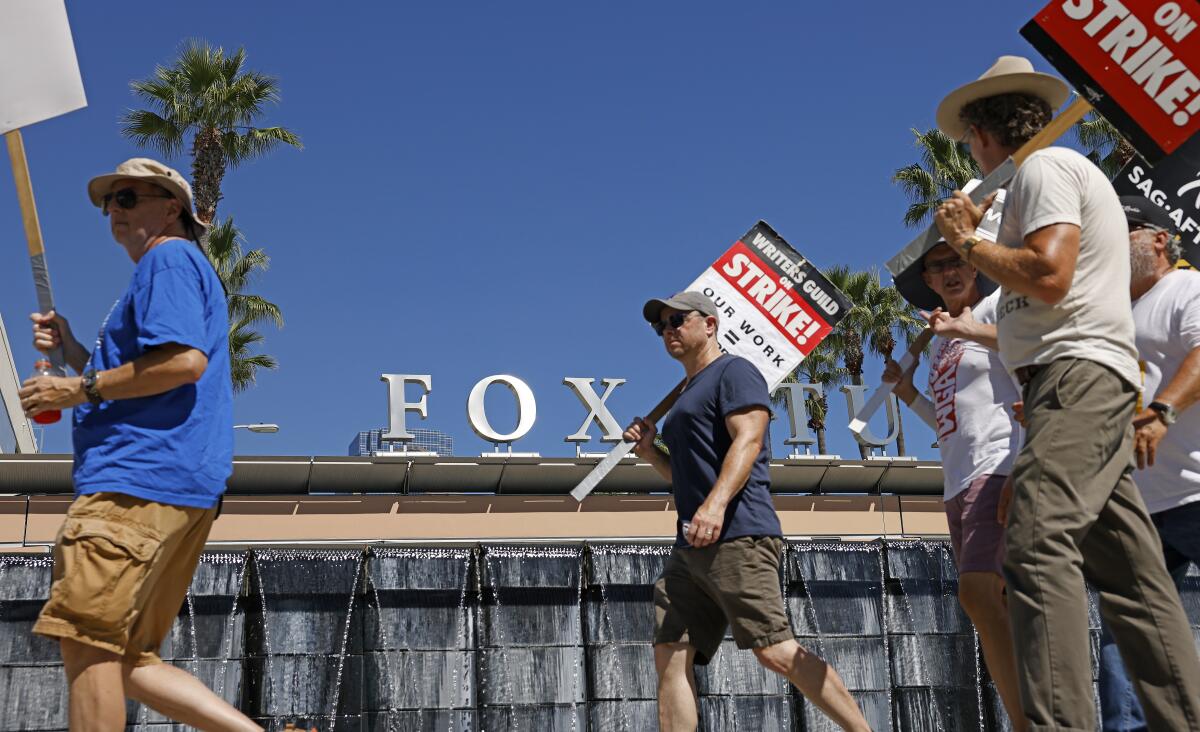 Strikers in front of Fox Studios in Los Angeles 