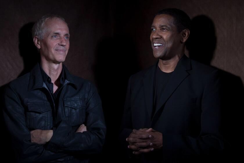 Denzel Washington and director Dan Gilroy at the Beverly Wilshire Hotel to promote the movie "Roman J. Israel, Esq."