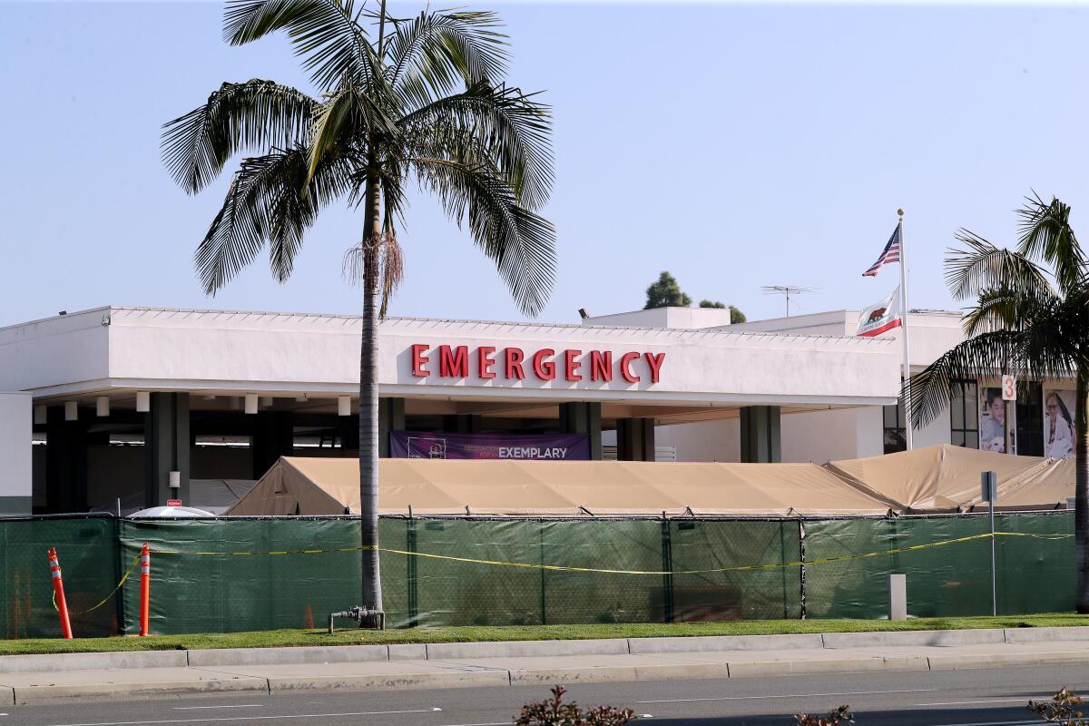 Fountain Valley Regional Hospital, at the height of the pandemic in January , built makeshift tents for COVID-19 patients.