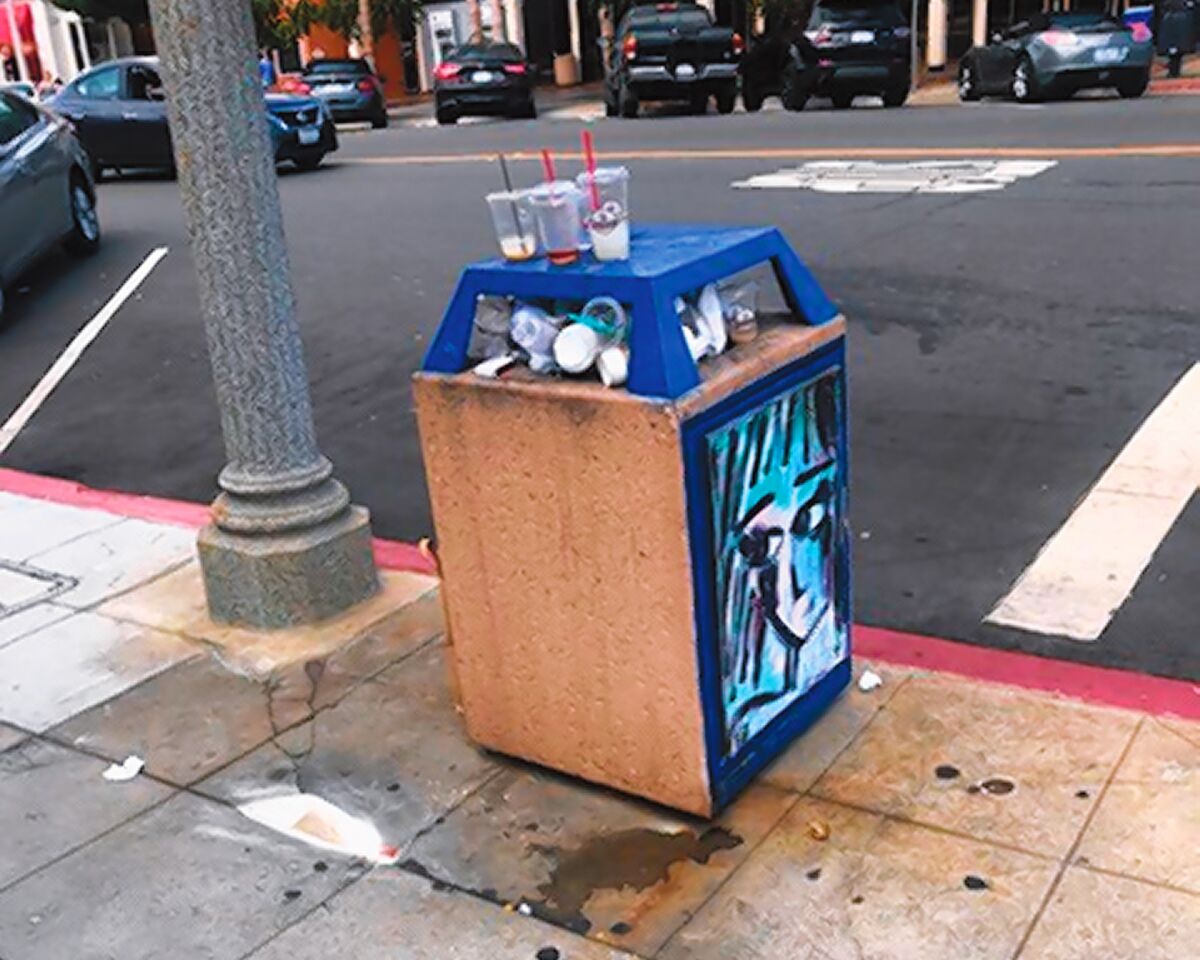 This image of overflowing trash was taken on Girard Avenue in La Jolla on 2019 Labor Day afternoon.