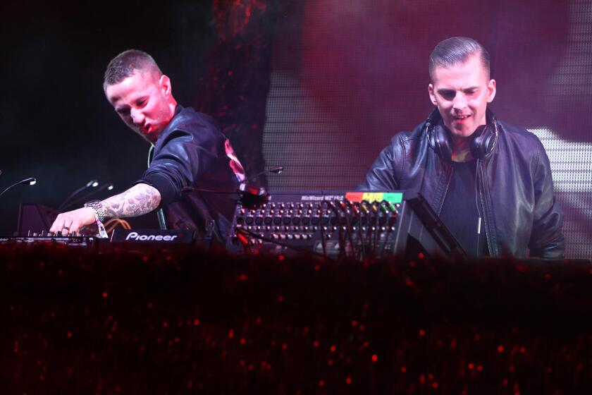 Christian Karlsson and Linus Eklow of Galantis perform onstage at the Coachella Valley Music and Arts Festival.