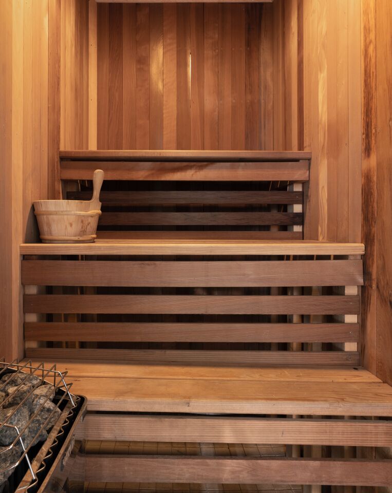 The master suite has a dry sauna.