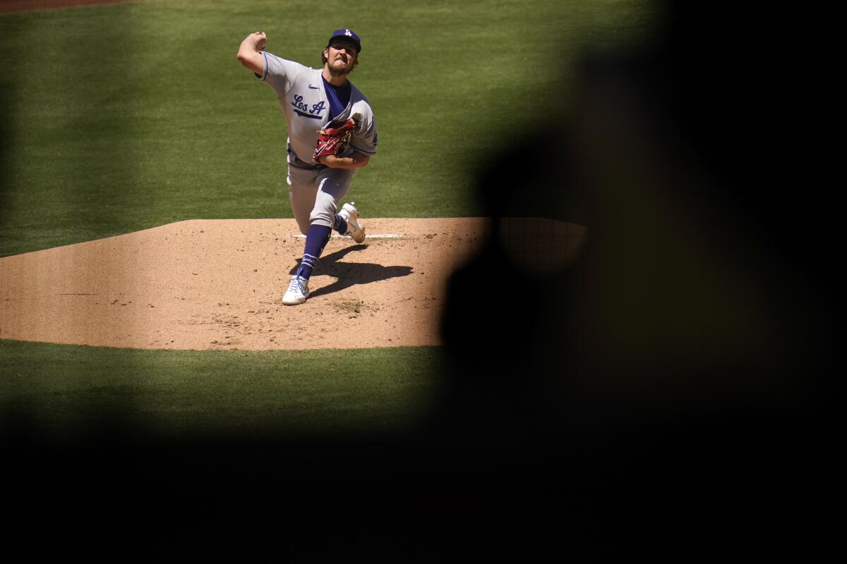 Trevor Bauer pitches against the San Diego Padres on April 18.
