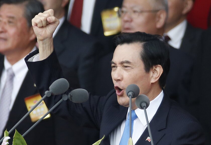 Taiwanese President Ma Ying-jeou, shown delivering the keynote speech during the National Day celebrations in Taipei, Taiwan, on Oct. 10, reportedly will meet with his Chinese counterpart, Xi Jinping, in Singapore on Nov. 7.