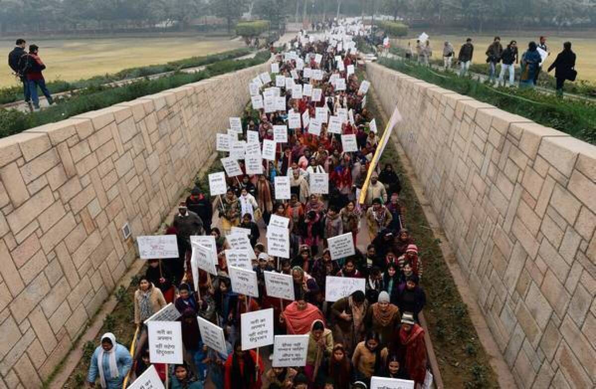 Indian women hold a protest in New Delhi after the fatal gang rape of a student there in December.