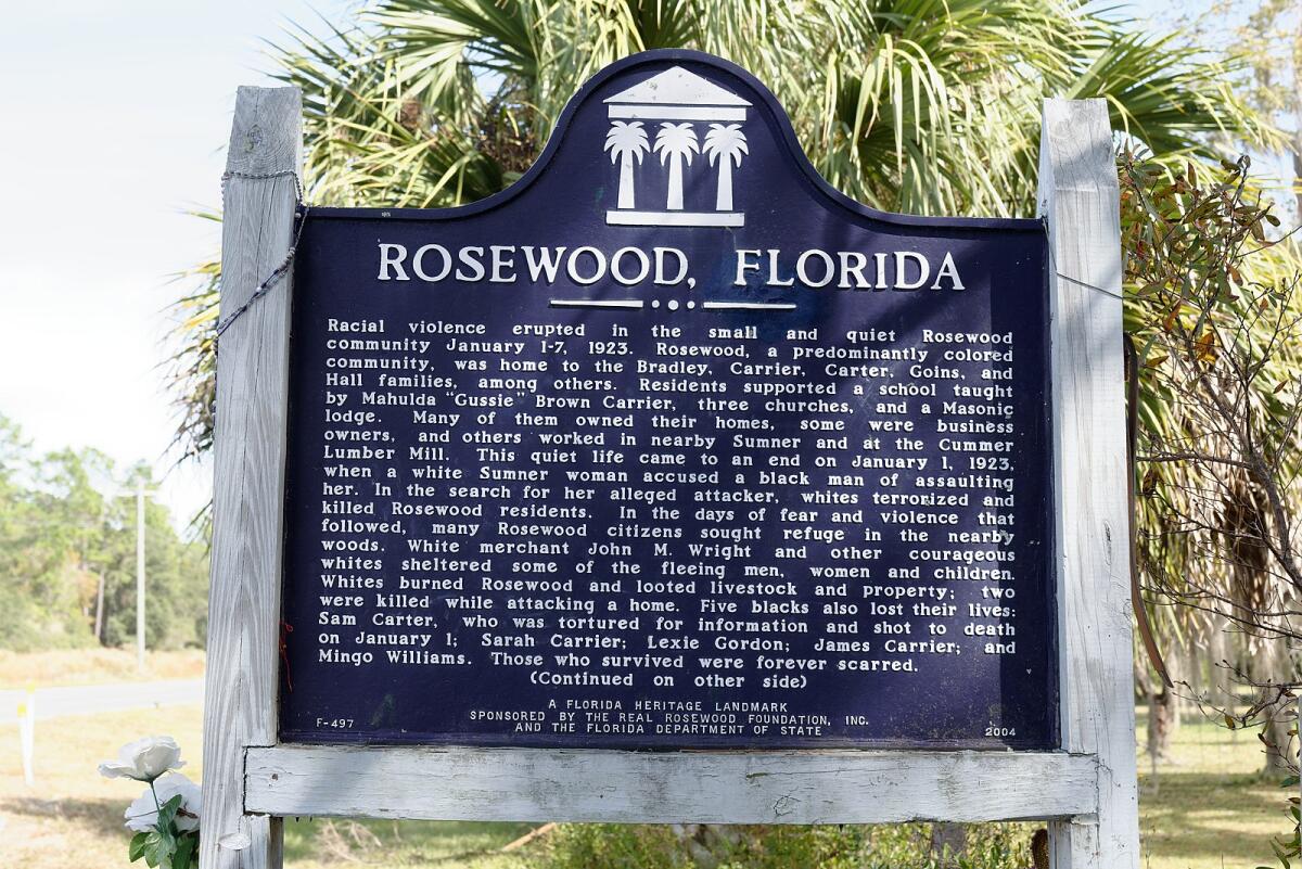 Marker commemorating the Rosewood massacre of 1923