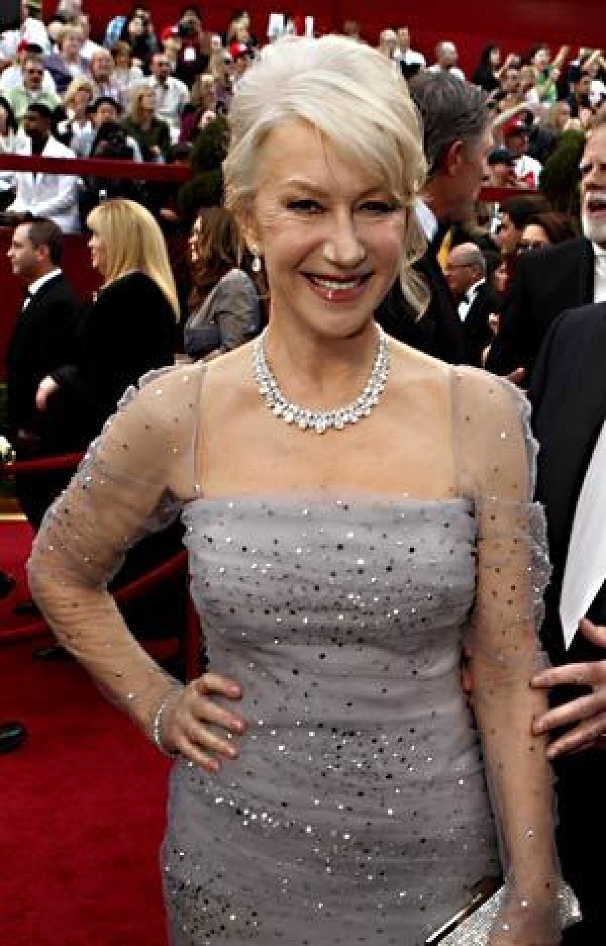 On the Academy Awards red carpet, Helen Mirren makes silver chic.