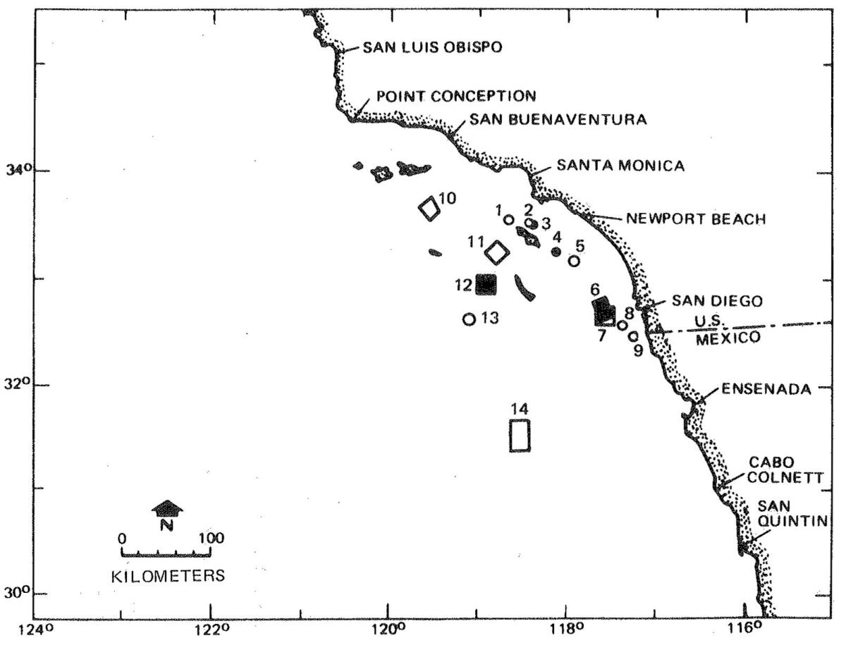 1973 map showing 14 dumpsites off the Southern California coast