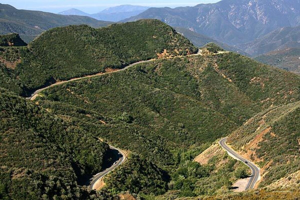 Highway 33 winds through the mountains of the Los Padres National Forest in Ventura County.