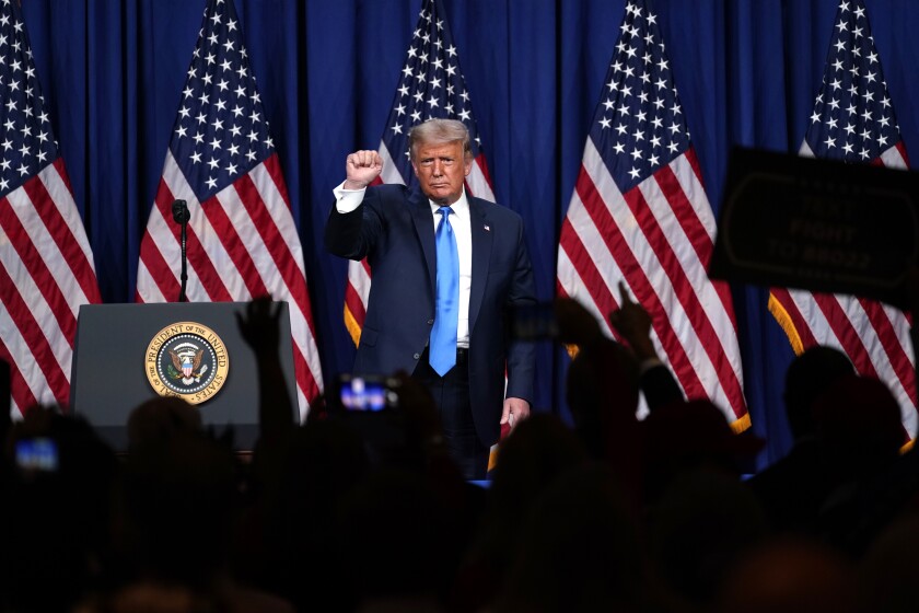 President Trump on stage during the first day of the Republican National Convention.