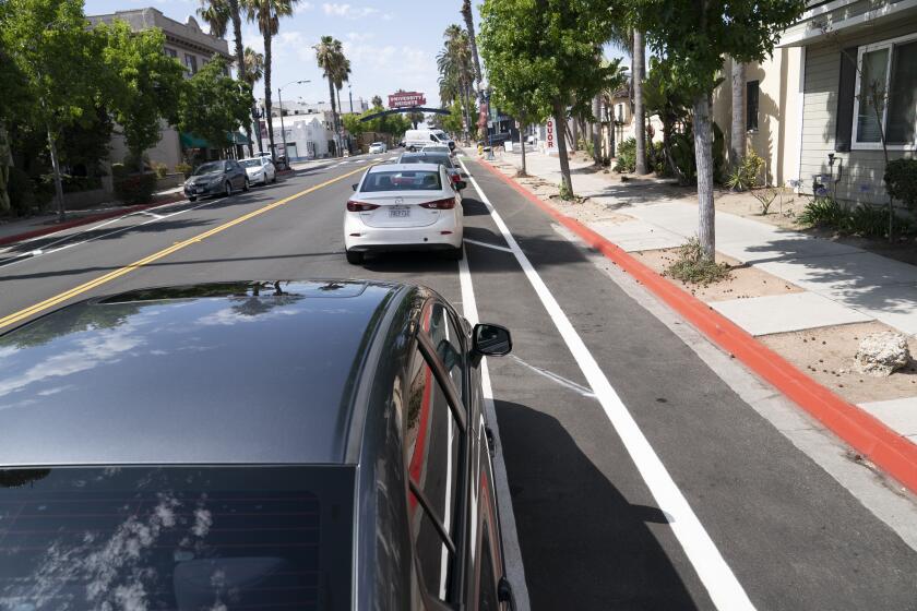 San Diego, CA - June 22: The city recently painted new bike lanes along Park Boulevard in University Heights on Wednesday, June 22, 2022 in San Diego, CA. (Nelvin C. Cepeda / The San Diego Union-Tribune)