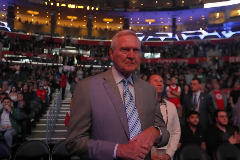 LOS ANGELES, CALIF. - DEC. 3, 2019. Clippers general manager Jerry West arrives for a game between the Clippers and the Blazers on Tuesday night, Dec. 3, 2019. (Luis Sinco/Los Angeles Times)