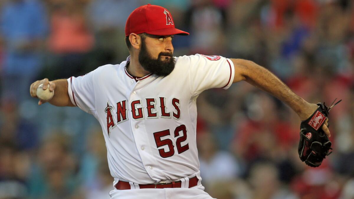 Angels starter Matt Shoemaker delivers a pitch during the team's 4-2 loss to the Baltimore Orioles on Monday.
