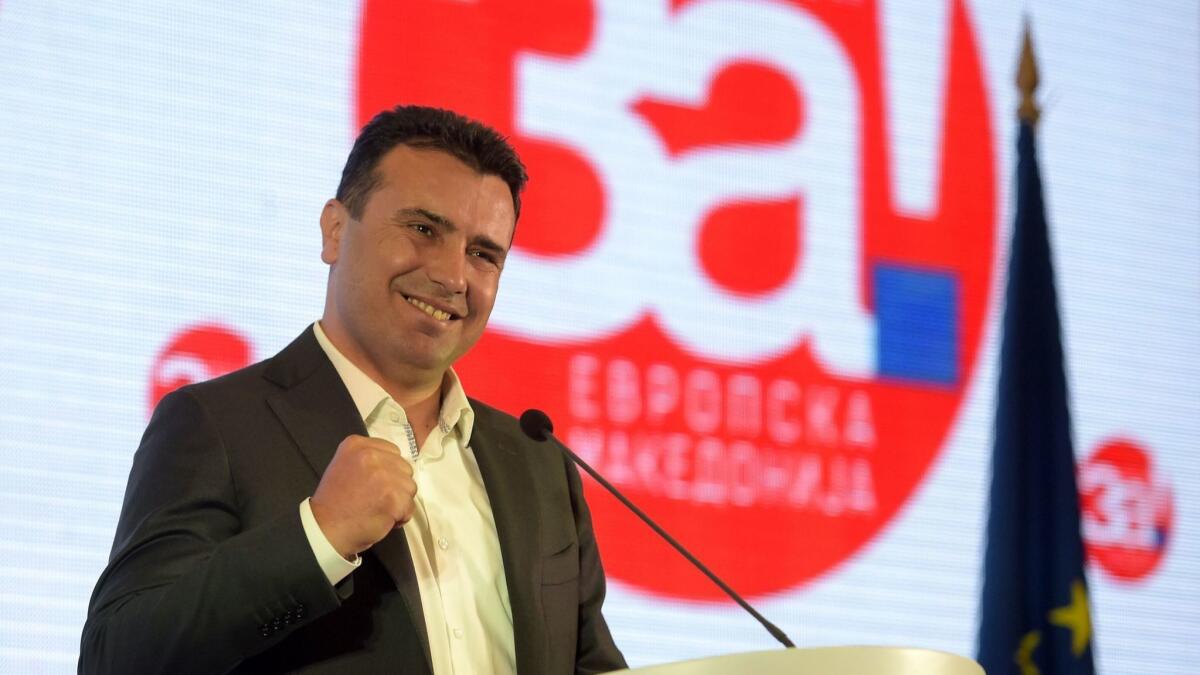 Macedonian Prime Minister Zoran Zaev holds a press conference after the closing of the polls in the Macedonian referendum to solve the name issue with Greece, in Skopje, Macedonia, on Sunday.