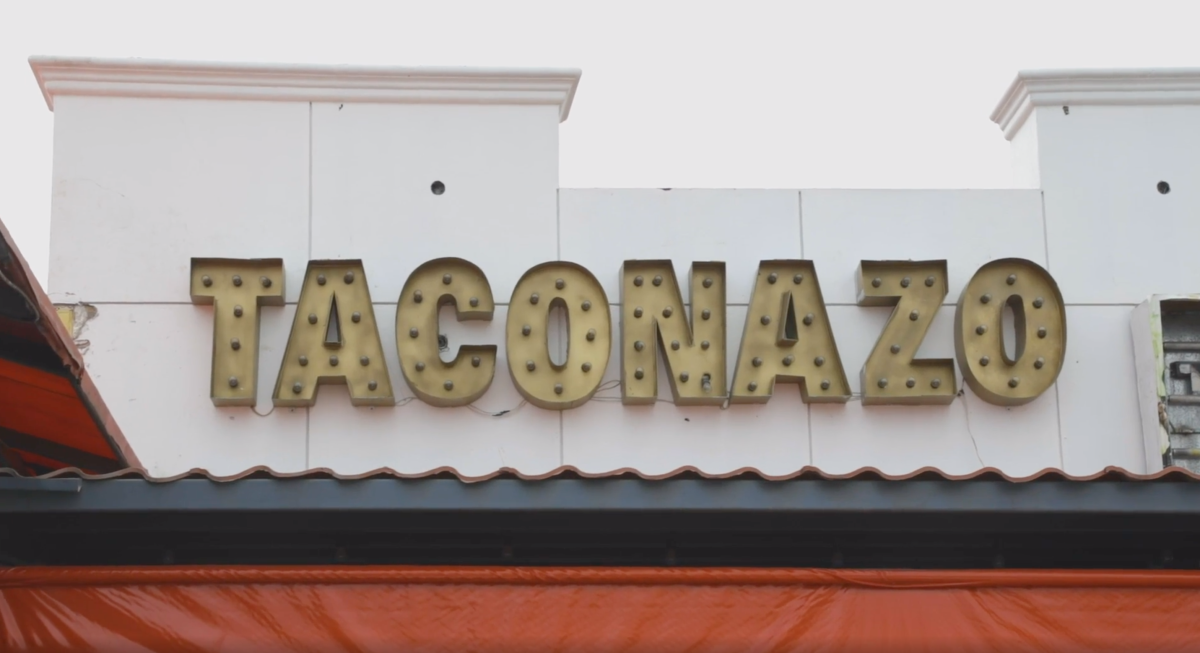 Taconazo serves traditional Tijuana-style tacos, each finished with a dollop of guacamole.